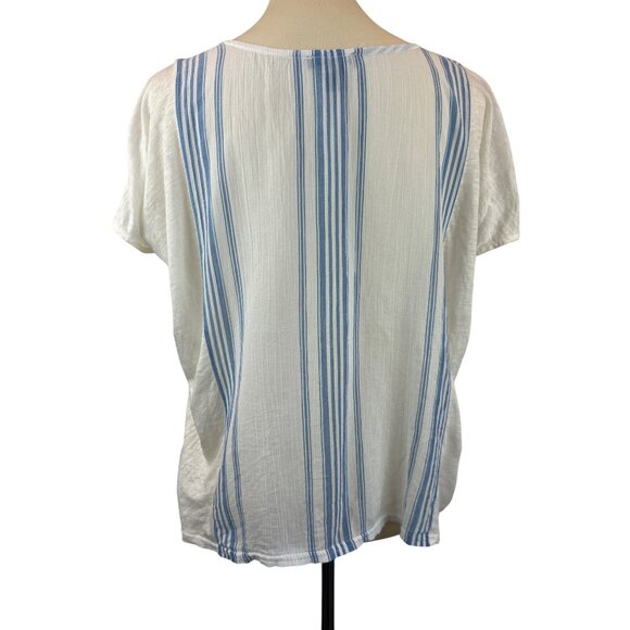 J.Crew  Blue White Striped Linen Cotton Top Womens S Gold Embroidery Boxy - Picture 4 of 12
